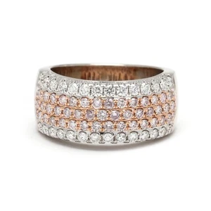Wide 1.26ctw Pavé Diamond Pink Diamond Band, 18k White & Rose Gold, Ring Size 6 - Picture 1 of 6