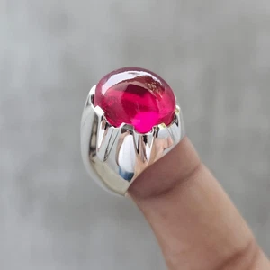 Deep Red Ruby Mens Ring Sterling Silver 925 Handmade Anari Yaqoot Ring Ruby Gem - Picture 1 of 8