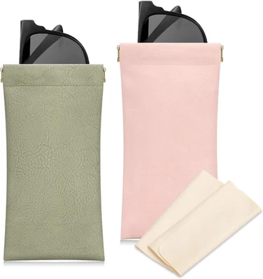 Estuche para Gafas de Sol, 2 Piezas Estuches Suaves para Gafas para Mujer Portátil Apretar Top Cuero  Foto 1 de 4