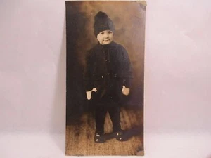 Antique Postcard Boy in Winter Clothes Mittens Coat Hat Artura Black & White - Picture 1 of 5