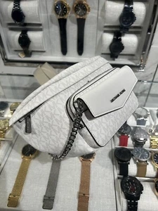 MICHAEL KORS LADY LARGE 2 IN 1 SLING FANNY WAIST PACK CROSSBODY BAG BRIGHT WHITE - Picture 1 of 11