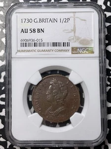 1730 Great Britain George I 1/2 Half Penny NGC AU58BN Lot#G8712 - Picture 1 of 3