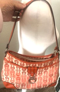 ETIENNE AIGNER Signature Logo PURSE Shoulder BAG Handbag Brown Copper Buckle - Picture 1 of 16