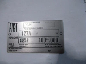 ID Plate Chassis Fiat 127A Plaque Sign Year - Picture 1 of 1