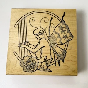 Butterfly Fairy with Harp~Rose~Flower~Rare~Rubber Stamp~4.25"X 4.25"~neato stuff - Picture 1 of 7
