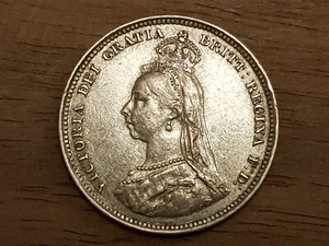 Original 1887 Queen Victoria Jubilee .925 Silver Shilling Coin - AU/EF+ - Picture 1 of 11