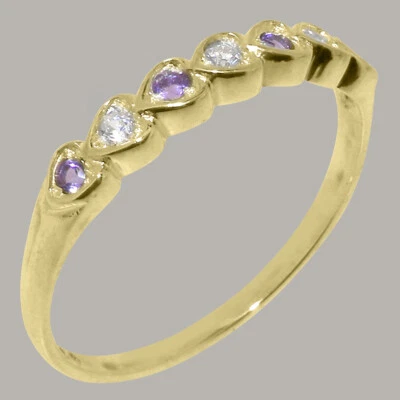Solid 9ct Yellow Gold Natural Diamond & Amethyst Womens Eternity Ring - Image 1 of 4