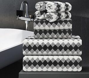 8 Piece Bathroom Towel Set Black 8 Set, Diamond White 