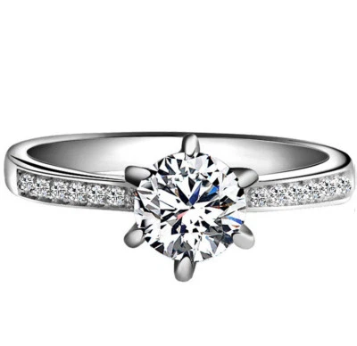 925 Sterling Silver 1 Carat Round Diamond Created Wedding Engagement Ring R37 - Image 1 of 4