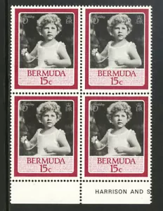 M5005 Bermuda 1986 SG524w - Birthday. 15c value with Wmk inv part IMPRINT block - Picture 1 of 2