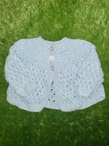 Baby Girls 3-6M Blue Button Hand Knitted Long Sleeve Casual Cardigan 