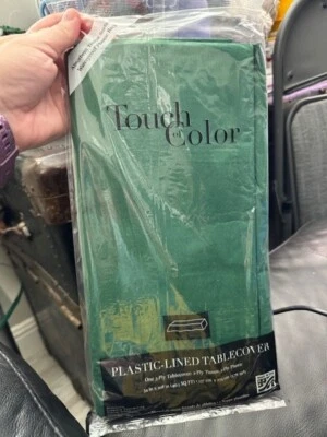 Touch Of Color Paper Plastic-Lined Hunter Green Tablecover 54x108" 3-Ply New! - Image 1 of 2
