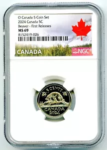 2024 O CANADA 5 CENT NGC MS69 KING CHARLES III BEAVER NICKEL FIRST RELEASES TOP - Picture 1 of 2