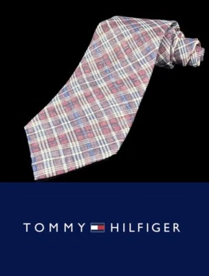 Tommy Hilfiger Corbata de Lino para Hombre Rojo Azul a Cuadros Hecha en EE. UU. Vacaciones Padre Foto 1 de 4
