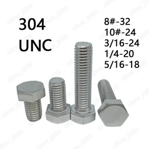 304 Stainless Steel Hexagon Bolt Hex Head Cap Screws DIN933 8# 10# 3/16 1/4 5/16 - Picture 1 of 6