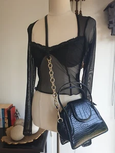 ZARA Black Faux Crocodile Leather Basic Shoulder Bag / Hand Bag Removable Strap - Picture 1 of 6