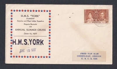 BERMUDA 1937 ’HMS YORK’ CRUCERO ANUAL DE VERANO CUBIERTA DE EVENTO ESPECIAL EN CACHÉ Foto 1 de 2
