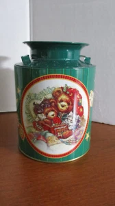 5.25" tall GREEN CHRISTMAS TEDDY BEAR Empty CANDY TIN - Picture 1 of 3