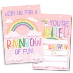 Watercolor Rainbow Birthday Party Invitations Pink Rainbow Party Invitations ... - Picture 1 of 7