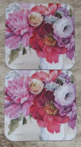LEANIN TREE "Jarrón de Flores" ~ Juego de 2 Posavasos ~ Parte Trasera de Corcho ~ 3.75"x3.75" #67896-5 - Imagen 1 de 2