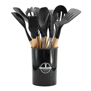 12-Pc Nonstick Cooking Pan Set with Wooden Handles – Includes Storage Bucket - Picture 1 of 12