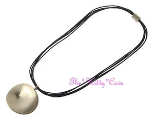 Matt Brushed Steel Pale Gold Multi Cord Wavy Disc Statement Pendant Necklace - Picture 1 of 1