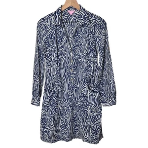Lilly Pulitzer Women's Sanibel Tunic Dress Cover Up Size Small Blue White Gold - Picture 1 of 8