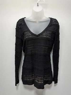 Top Express Para Mujer Encaje Transparente Manga Larga Negro Mediano Boho Romántico Y2K Foto 1 de 4