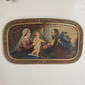 Antiguo estampado de la Sagrada Familia Jesús María y José Bolw de fruta (arriba) - Imagen 1 de 20