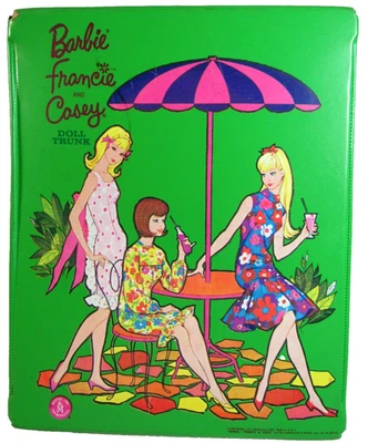 MATTEL VINTAGE BARBIE, FRANCIE & CASEY MOD TRIPLE TRUNK GREEN STORAGE CASE #5036 - Image 1 of 4