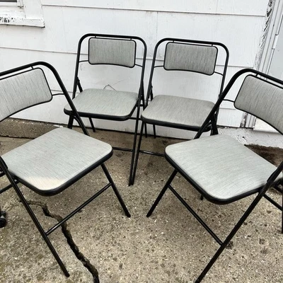 4 sillas plegables vintage Samsonite 6806 de metal MidCentury modernas negras grises vinilo Foto 1 de 4
