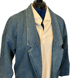 Vintage Learsi Damen M Oversized Denim Blazer Mantel - 70er-80er Chic Retro Lagenlook - Bild 1 von 7