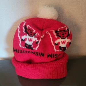 Vintage Wisconsin Badgers Pom Beanie Mütze Winter Bucky Rot - Bild 1 von 3