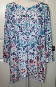 Top Shirt Bluse 3X Laura Scott Damen weiß blau rot Nieten Pullover 3/4 SL Neu ohne Etikett - Bild 1 von 1