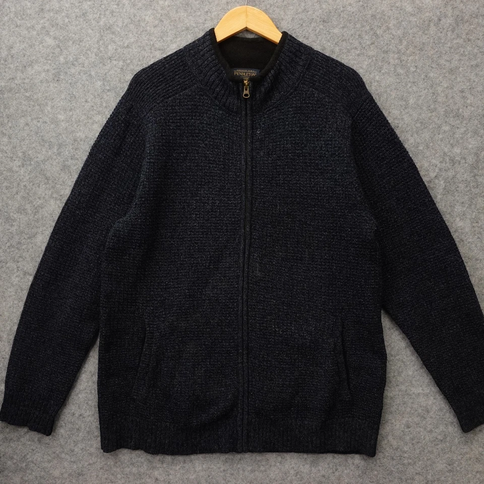PENDLETON Shetland Wool Sweater Mens M Blue Waffle Knit Washable Full Zip Jacket - Image 1 of 4
