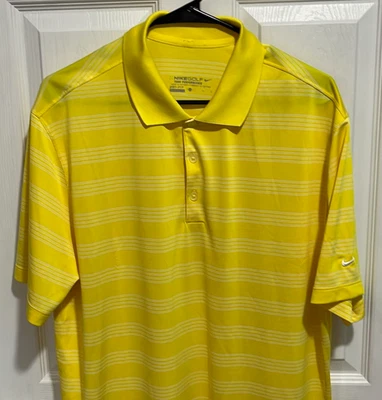 Nike Golf Dri-Fit Men's Yellow Striped Polo Shirt Short Sleeve Large (L) Mens  - Image 1 of 4