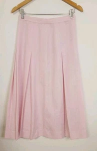 Womens Linen Pleated Skirt Small Pink Midi Flare A-Line Modest Minimalist Retro - Picture 1 of 7