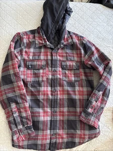 Volcom Jacket Mens Medium  Red Black Plaid Button Up Lined Shirt Shacket Warm - Picture 1 of 13