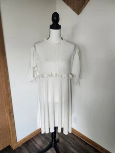 Zara Cream Knit Dress with Lace And Ruffle Details - Picture 1 of 5