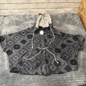 Oddy Brand Hoodie Women's S/M Navy Black Bandana Paisley  Jacket Throw - Picture 1 of 14