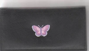 CUBIERTA DE CHEQUERA DE CUERO MARIPOSA ROSA Y PÚRPURA ARTÍCULO NUEVO - Imagen 1 de 1
