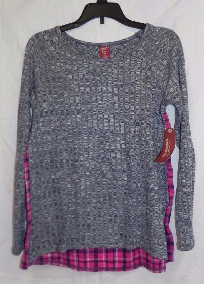 NUEVO CON ETIQUETAS - Top de franela acanalada L/S para niña - Arizona - gris marino con espalda a cuadros rosa - XL Foto 1 de 1