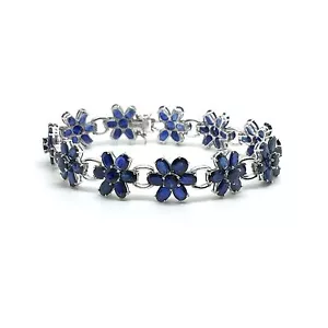 14k White Gold Natural Sapphire Flower Tennis Bracelet. September Birthstone - Picture 1 of 10