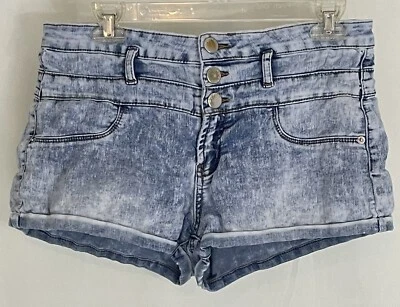 No Boundaries Women Juniors Jeans Shorts Blue Denim Button Fly Cotton 13 (30X2) — 第 1/4 张图片