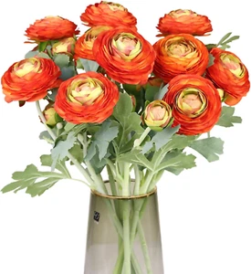 Artificial Ranunculus Flowers with Real Touch Stem, Silk Ranunculus Flowers(10 P - Picture 1 of 7