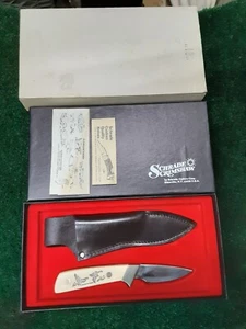 Vintage SCHRADE SC509 Scrimshaw Geese Scene Little Finger Fixed Blade Knife NOS - Picture 1 of 6