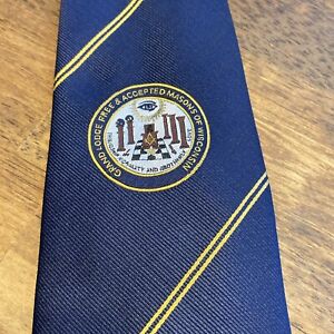 WI Grand Loge Free Accepted Mason Neck Tie Blue Polyester Wide Wisconsin