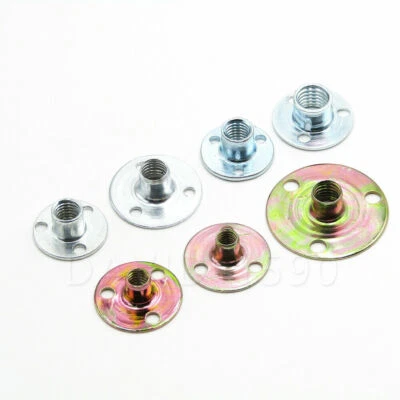 1/4 M6 M8 M10 Steel Round Base T Nut Three Brad Hole Furniture Tee Nut - Image 1 of 2