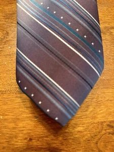 ROYAL KNIGHT~MENS 100% Polyester Tie~3”w~Plum~White~Green~Blue~Striped~VGC ~ - Picture 1 of 4