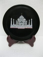 7 Inches Black Marble Decorative Plate Taj Mahal Pattern Inlay Work Placemat